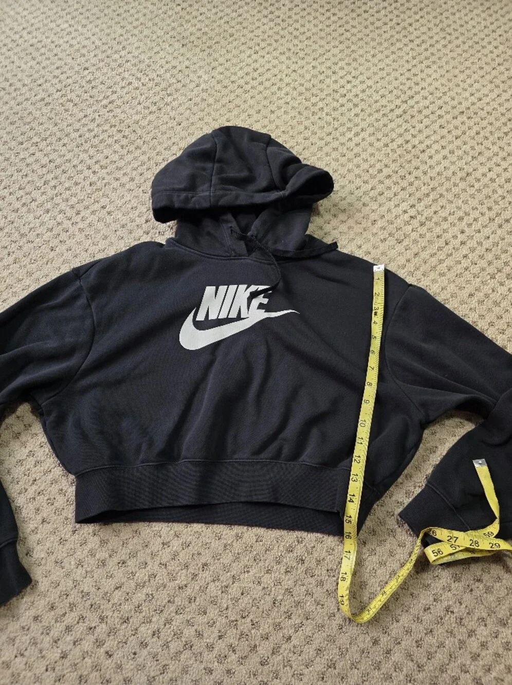 Nike Black Cropped Hoodie with White Logo